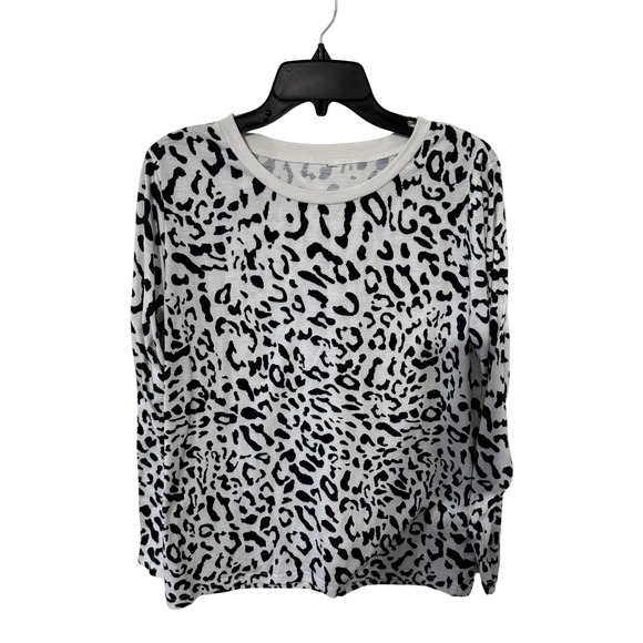 Unbranded Tops - Womens Black and White Leopard Print Long Sleeve Crewneck Top Size Large